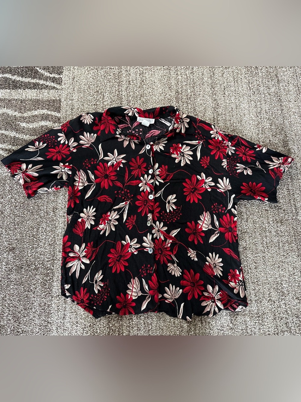 Impressions Of California Women’s Floral Blouse 100% Rayon Button-up L *details*